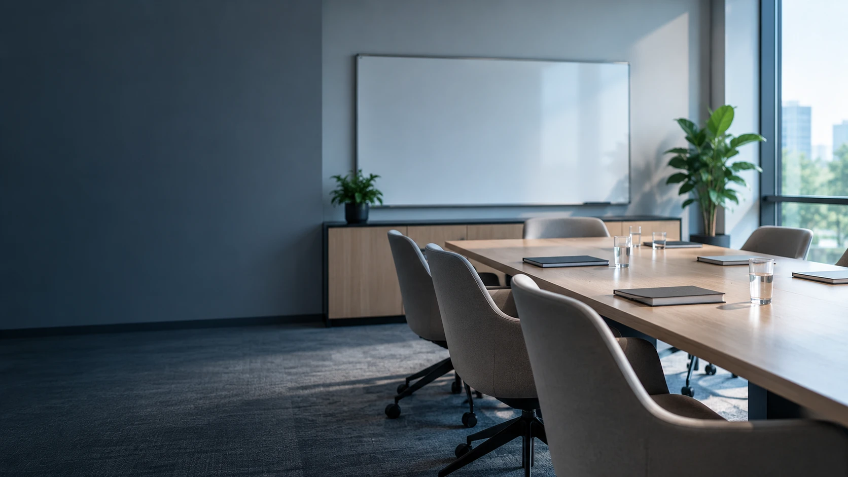 A meeting room prepared for a technical review session